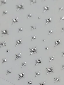 1pc 5D With Rhinestones Star Nail Art Stickers Luxury Laser Silver Self Adhesive Cute Manicure Decals Decorations Accessories