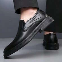 No Shoelace Baroque Men's Shoes British Set Foot Without Lacing Synthesized Brown Brogue Leather Shoes Lazy Loafers