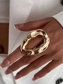 1pc Vintage Exaggerated Fashion Creative Asymmetrical Petals Leaves Pearl Inlaid Ring, Minimalist Metal Gold Thick Hollow Geometric Knuckle Rings, Suitable For Women's Daily Wear, Multiple Parties & Events Decoration, Holiday Gift, Clothing Matching