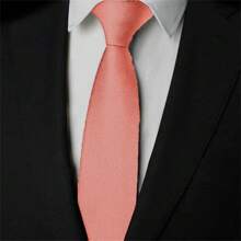 Slim Plain Twill Social Tie With Fine Lines - 珊瑚橙 - 查看 3