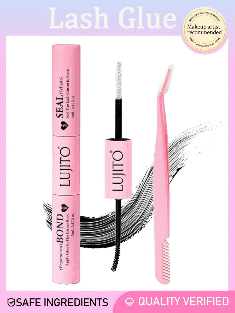 LUJITO Lash Bond & Seal Set, 10ml Individual Lashes Glue And Seal, Eyelashes Applicator, 2 In1 Cluster Bond And Seal, Glue For Cluster Lashes, Tweezers, Bond For Clusters, Lashes Clusters Tools,Eyelash Extension Tool,Lashes Tool Set, Lashes Glue, Eyelashes Glue, Cluster Lashes Glue