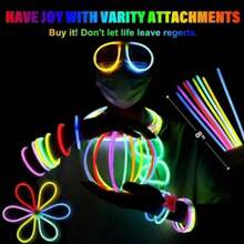 Set de 100 Barras luminosas para fiestas | Pulseras, collares y decoración que se iluminan, con hasta 8-12 horas de brillo, perfectas para bodas, clubes y bares - Multicolor - Ver 5