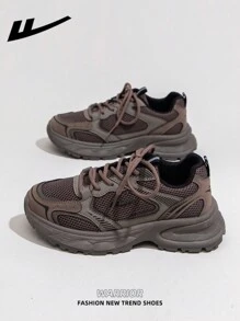 1 Pair WARRIOR Women's Thick Sole Increased Height Skate Shoes, Low-Top Flat Lace-Up Outdoor Casual Shoes For Autumn, Modern Design Women Platform Sneakers, Classic Style With Retro Details, Comfortable And Stylish, Patchwork Fabric Design Suitable For Students - Green - View 5