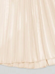 杏色高腰褶裥A字中长裙，垂坠显瘦设计，法式复古风，通勤、约会、日常穿着皆宜，适合多种场合，时尚优雅的女式半身裙，适合工作、度假、派对、情人节等场合。