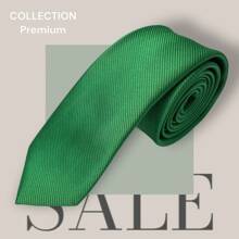 Slim Plain Twill Social Tie With Fine Lines - Green - View 2