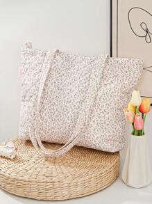 超大碎花学院风休闲手提包可爱清新绗缝花卉购物袋短途旅行包