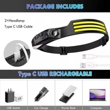 NetHong Waterproof COB LED Motion Sensor Head Torch Headlight USB Rechargeable Headlamp,Ultra-Lightweight Portable Sensor Headlamp, USB Rechargeable Headlamp, Super Bright Night Fishing And Mining Lights, Outdoor Sport, Camping And Fishing Lighting - Black - View 8