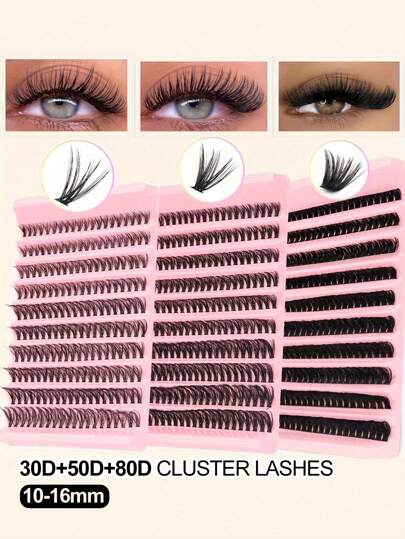 200 件天然假睫毛，10D 20D 30D 40D 50D 80D 100D 3D 俄罗斯卷曲混合长度，可重复使用，DIY 自行种植，D 卷曲，长度 10-16 毫米，厚度 0.05 毫米，适合初学者，多种款式，多种包装，单簇假睫毛延长，自然，动漫，超浓妆风格