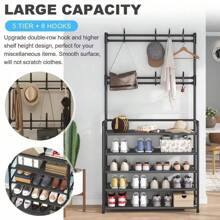 Versatile Shoe & Coat Metal Rack - 23.62inch, Detachable Hooks, Multi-Layer, Free-Standing Storage For Home & Apartment - Black - View 5