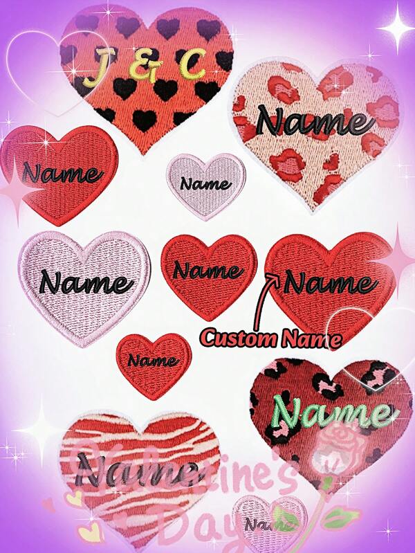 1 Peça Patch de Coração Bordado Personalizado, Adequado para Decoração de Vestuário e Bolsas para o Dia dos Namorados