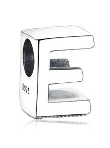 1入組簡單精緻方晶鋯石字母裝飾女式銀珠適合特殊場合禮物