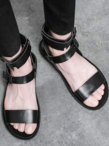 Męskie czarne sandały z paskiem rzymskie buty, lato - Czarne - Zobacz 3