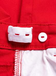 Young Boy Chino Red Pants, Fashion Embroidery Elastic Waist Simple Classic Full Zip Front Closure Casual Straight Leg Trousers - Red - View 6