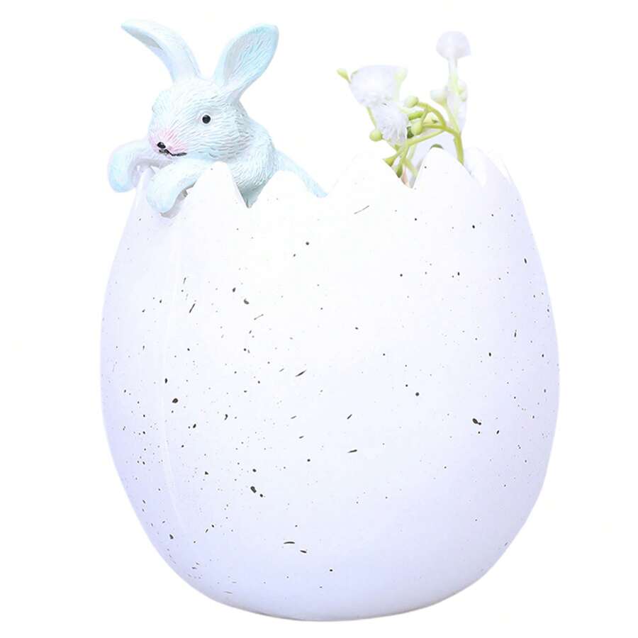 Arreglo de conejito en maceta con concha rota - Blanco - Ver 1