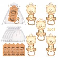 5 Sets Flaschen-Öffner-Geschenkset mit Bär-Flaschenöffner Dekorationen und Souvenirs, enthält 5 Flaschenöffner, 5 Organzabeutel und 5 Dankeskarten als Gastgeschenk, Geburtstags-Geschenk, Duscherparty Dekoration und Zubehör