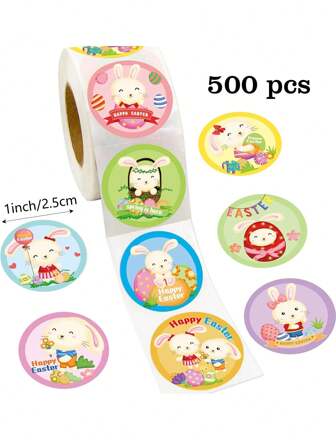 500 piezas/Rollo Pegatinas de Conejito de Pascua, Redondas de 1 Pulgada con 8 Diseños, Pegatinas de Sellado para Caja de Regalo de Pascua, Embalaje de Productos, Caja de Regalo, Recuerdos de Fiesta, Decoración DIY, Pegatina de PVC