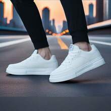 1 Par de Tênis Casuais de Cano Baixo para Homens com Cor Sólida e Retalhos Contrastantes - Adequado para Caminhada e Atividades ao Ar Livre - Versátil Calçado Casual Branco Adequado para Adolescentes em Verão Casual ou Atividades ao Ar Livre, Viagens de Férias ou Presentes de Formatura ou Acessórios de Aniversário, Academia