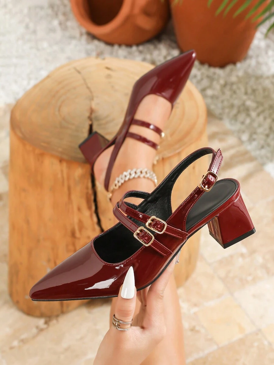 Novos sapatos pretos de bico fino, Salto alto Mary Jane, Sandálias de salto grosso de bico fechado, Sapatos de damas de costas abertas na moda, Primavera/Verão, Adequados para viagens e eventos formais