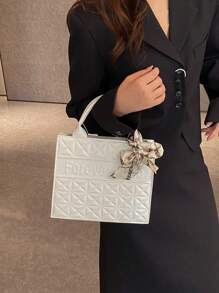 1 件/2 件/套时尚绗缝方形手提包，带字母图案和细围巾装饰，大容量 PU 单肩包钱包套装，专业商务公文包，适合工作/通勤 - 休闲、手提包、办公室 - 彩色 - 查看 5