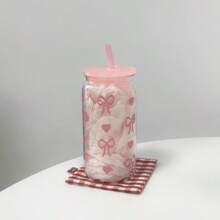 1 stuk modieuze 16oz roze plastic beker met strik, deksel en rietje, perfect voor ijskoffie en smoothies. Ideaal cadeau voor vrouwen en zussen. Geschikt voor kantoor, thuiskantoor, de start van het schooljaar en een waterbeker voor studenten.