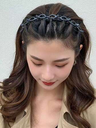 1 件装女士黑色镂空编织发夹防滑发圈，时尚 DIY 发带，日常佩戴，发箍，发圈头带发饰