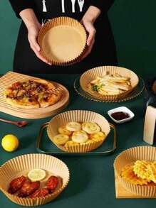 100 piezas Sartén de aire desechable, Revestimiento de papel para sartén de aire, Bol de papel para cesta, Bandeja para hornear, Accesorios para horno, Herramientas para hornear, Utensilios de cocina, Accesorios de cocina