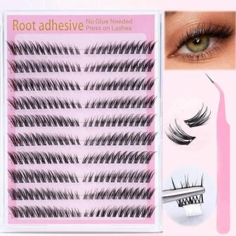 120pcs C-Curl Self-Adhesive Eyelash Cluster, Lash Cluster With Tweezer - No Glue Needed, No Remover Needed, Easy To Apply, Time-Saving Lash Clusters,Eye Lash Clusters,Individual Eyelashes,Lashes,Fake Lashes