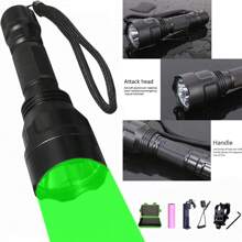 High Power 350 Yards Flashlight With Remote Control Switch - Green,Red, White Light For Night Hunting, Fishing, Camping, And Beekeeping, Rechargeable Battery And Carry Box Included,Mens Gift