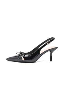 Dames puntige neus holle-out strik-knoop modieuze lakleren wijnrode slip-on kitten hak pumps