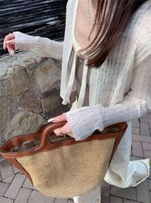 Tie-Up Cardigan Sheer Hollow-Out Long Sleeve Knit Cropped Top For Women