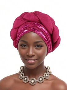 1pc New Handmade Sequins Braided Turban Hat - Multicolor - View 5