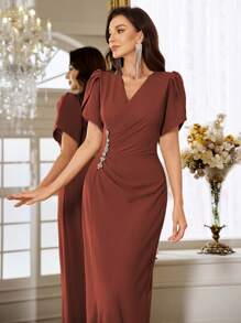 Women Elegant Formal Evening Dress, Party Dress, Wedding Guest Dress,Gown - Redwood - View 5