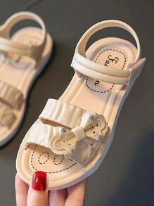 2025 年夏季新款女童儿童公主拖鞋软底时尚防滑凉鞋适合小女孩和大女孩 - 米色 - 查看 3