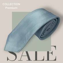 Slim Plain Twill Social Tie With Fine Lines - Baby Blue - View 2