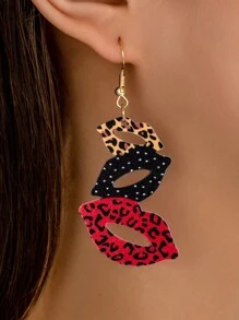 Une paire de boucles d'oreilles élégantes et sexy bohème avec des lèvres dorées en forme de dopamine et de Maillard, imprimé léopard avec un nœud, légères, élégantes, hypoallergéniques, convenant pour tous les jours, les fêtes, en cadeau, Fête des Mères (sans cartes incluses)