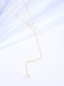 S925 纯银长链多层毛衣项链 14K 镀金 Y 形珍珠/吊坠套索项链 女士时尚黄金首饰 - Y型珍珠 - 查看 8