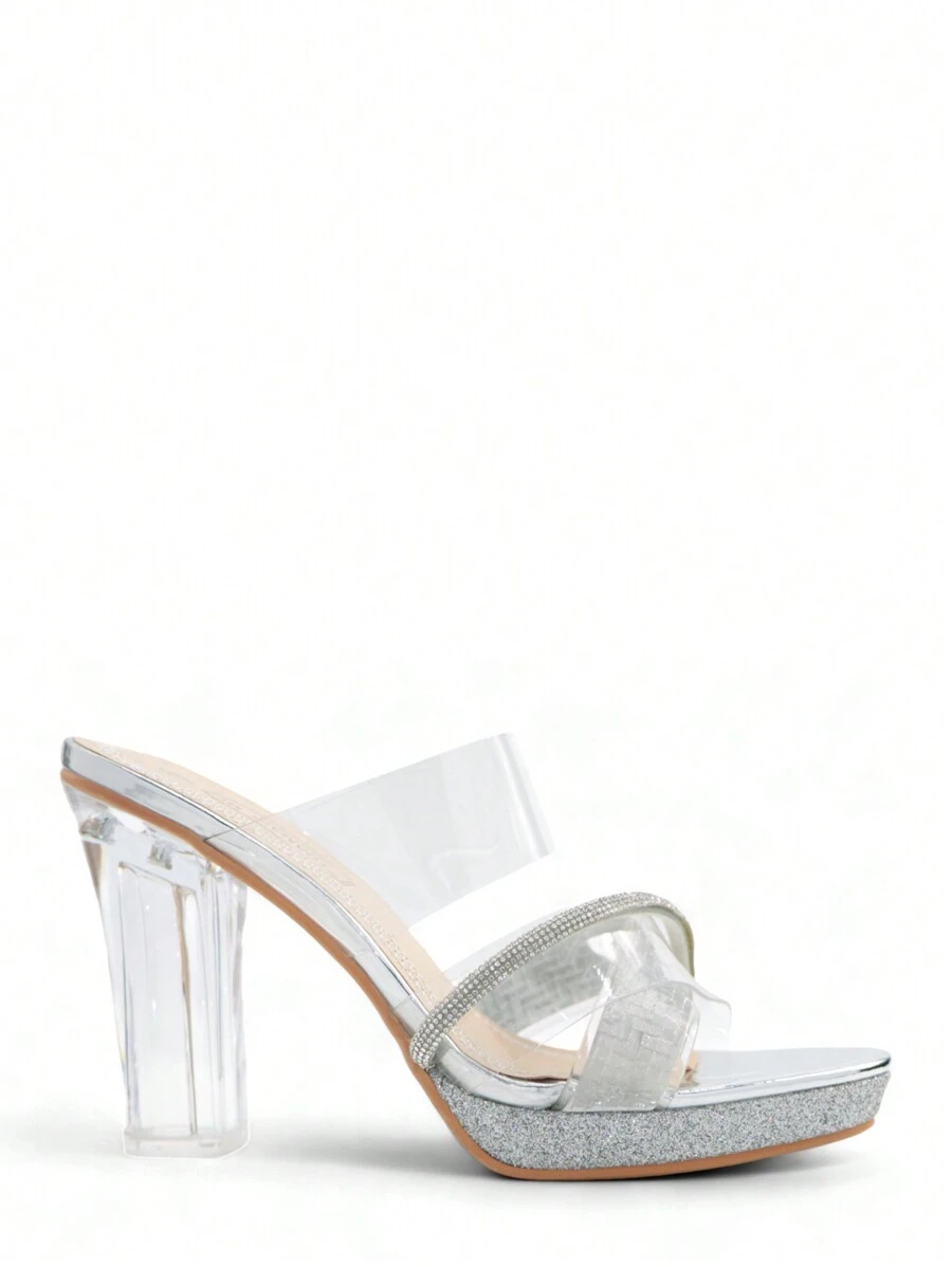 Comfortable Transparent Heel Sequined Platform Sandals Stylish Sandals Summer Sandals For Women - Silver - View 1