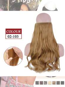Synthetic No Clip Wave Hair Extensions Ombre Natural Black Blonde Pink One Piece False Hairpiece Fish Line Wig Piece Synthetic No Clip Invisible Wire Hair Extensions Straight Black Blonde One Piece False Hairpiece Hair Extension - Multicolor - View 19