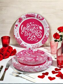 24/12 件情人节纸盘、情人节礼物、红色一次性派对托盘、7 英寸/9 英寸纸盘、沙拉、甜点、蛋糕、新娘送礼会、婚礼装饰、礼品、派对装饰、烛光晚餐、派对礼品、晚餐、披萨、周年纪念、情人节派对