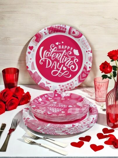 24/12 件情人节纸盘、情人节礼物、红色一次性派对托盘、7 英寸/9 英寸纸盘、沙拉、甜点、蛋糕、新娘送礼会、婚礼装饰、礼品、派对装饰、烛光晚餐、派对礼品、晚餐、披萨、周年纪念、情人节派对
