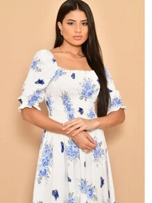 Helena Crepe Stretch Midi Dress With Short Sleeves - 藍白色 - 查看 3