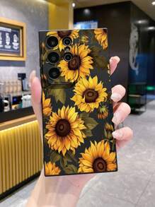 1 pieza Funda de teléfono a prueba de golpes con diseño de girasol compatible con Apple, compatible con Galaxy, compatible con Infinix, compatible con Redmi, compatible con OPPO, compatible con VIVO, compatible con Realme - Negro - Ver 5