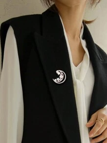 1pc Fashionable Elegant Stars & Moon Rhinestone Faux Pearl Golden Brooch, Women's Sweater Coat Decorative Pin Accessory, Festival Jewelry - Moon and Star Brooch - View 4