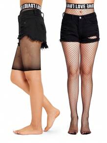 2 stuks/set vrouwen Love Design visnetpanty's (bermudashorts + panty's)