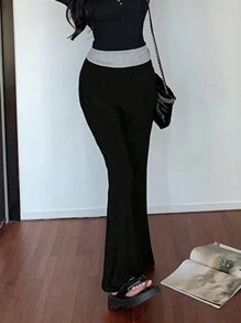 女士高腰合身喇叭裤 - 黑色 - 查看 5
