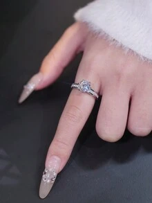 1 Peça Anel de Noivado Feminino com Diamante Moissanite de 2/3 Quilates, Anel de Promessa de Eternidade de Casamento Feminino de Prata Esterlina S925 com Diamante Moissanite Elegante, Presente para Ela