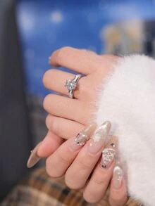 1 Peça Anel de Noivado Feminino com Diamante Moissanite de 2/3 Quilates, Anel de Promessa de Eternidade de Casamento Feminino de Prata Esterlina S925 com Diamante Moissanite Elegante, Presente para Ela