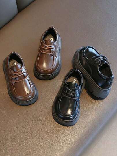 1 Pair Boys Soft Bottom Anti-Slip Fashion Loafers, Versatile British Style Little Leather Shoes, Suitable For Spring And Autumn