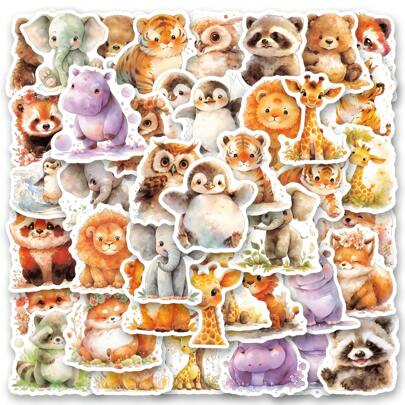 50 PCS Colored Animals Stickers Vinyl Aesthetics Stickers For Scrapbooking, Diary, Laptop, Bumper, Skateboard, Water Bottle, Computer, Phone, Cartoon, Hard Hat, Car Stickers And Decals