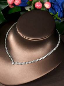1 Set Simple Cubic Zirconia Diamond Shaped Jewelry Set, Suitable For Women's Daily Wear - Silver - View 4